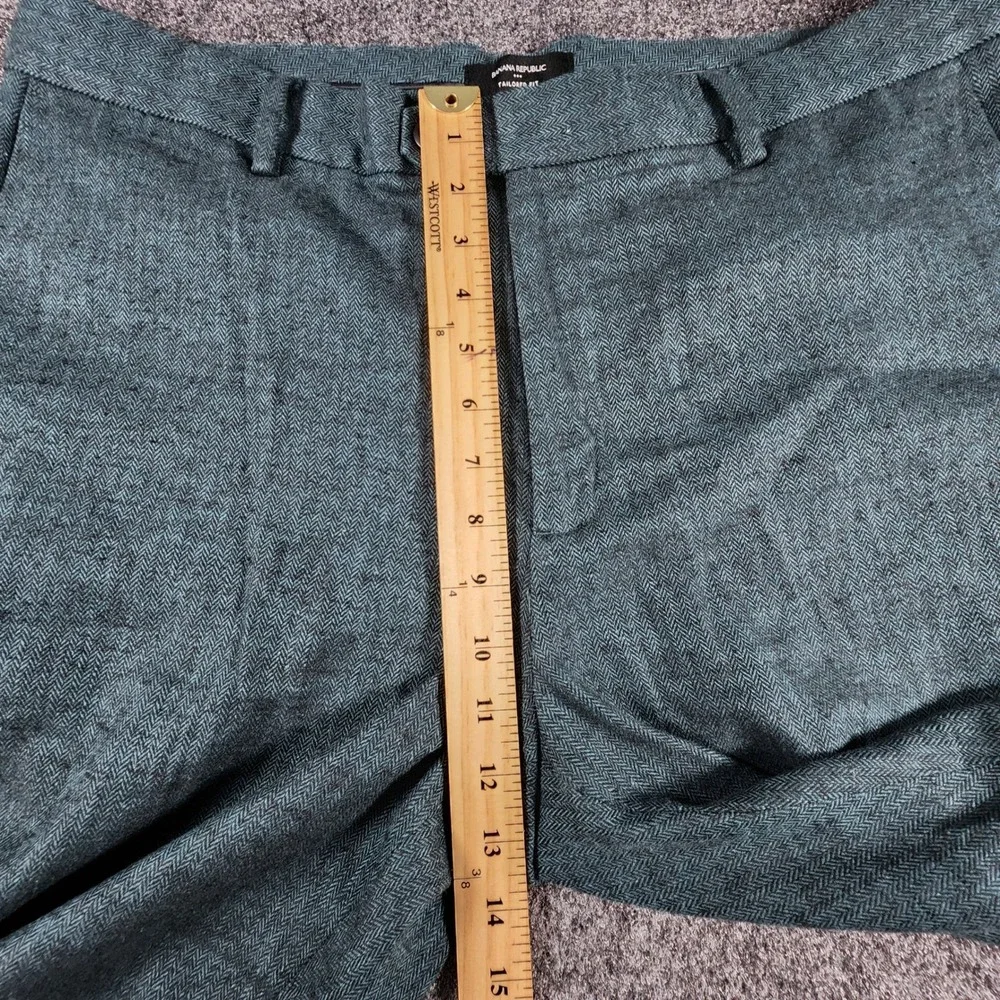 Banana Republic Slim Fit Herringbone Linen Cotton Trousers Mens 36x30 Green
